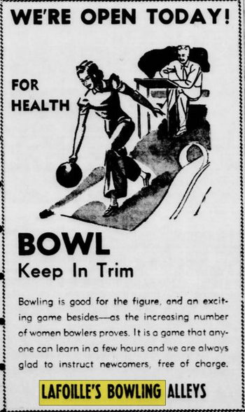 LaFoilles Bowling Alleys - Aug 1942 Ad (newer photo)